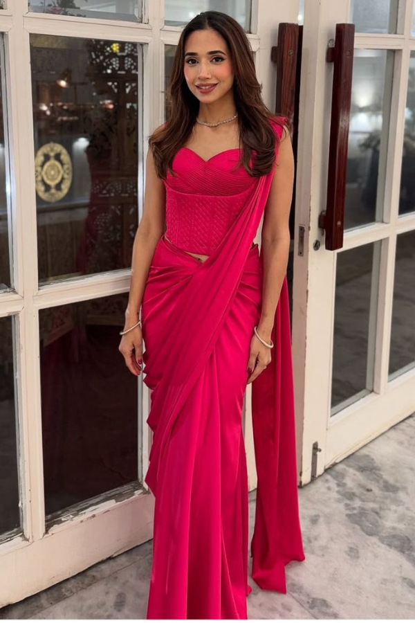 Fuchsia Corset Drape Saree