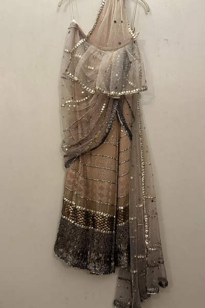 Tarun Tahiliani beige embellished saree