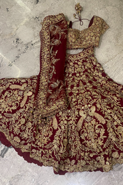 Rimple & Harpreet maroon embroidered lehenga