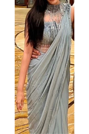 Gaurav Gupta Aqua Blue Saree Gown