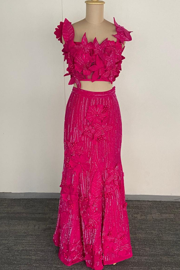 Fuchsia Bloom Fishcut lehenga set