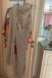 Shantanu & Nikhil Beige draped saree gown