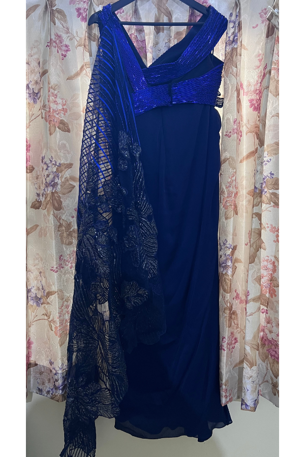 Amit aggarwal blue Pre-Stitched Saree Set