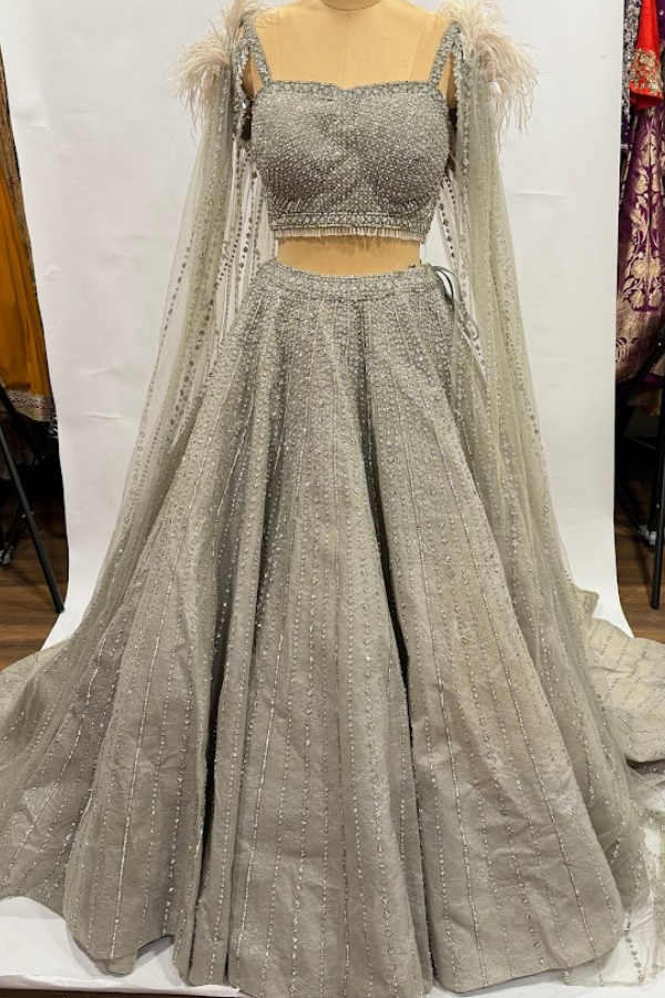 EJAAZ COUTURE GREY LEHENGA SET