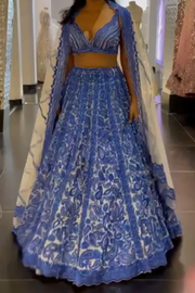 Seema gujral Blue on Blue Resham Work Lehenga Set