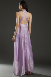 Amit Aggarwal Lilac Striped Fabric Halter Dress