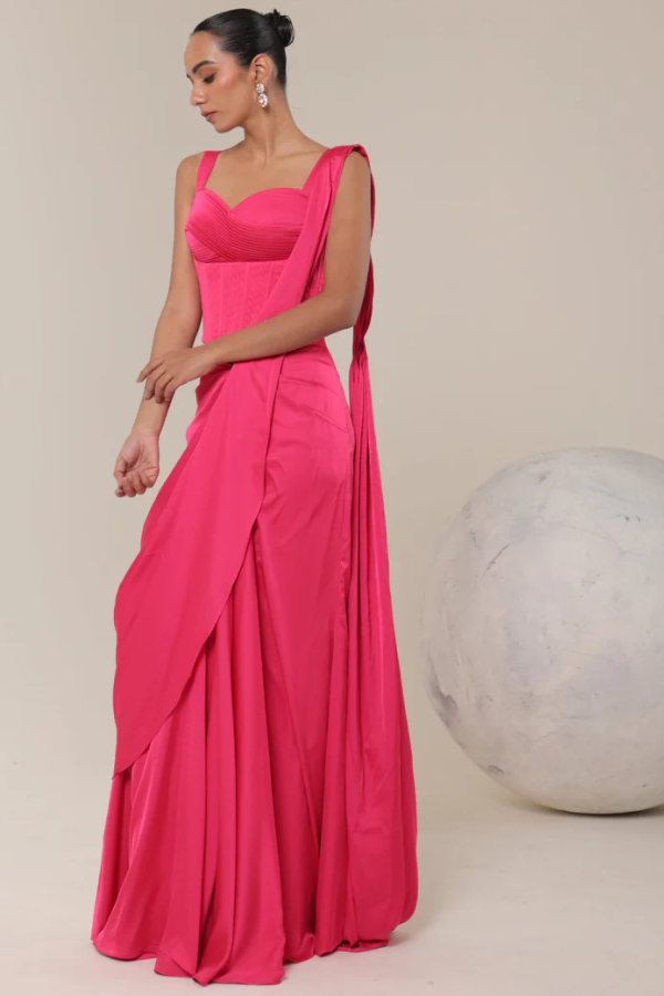 Fuchsia Corset Drape Saree