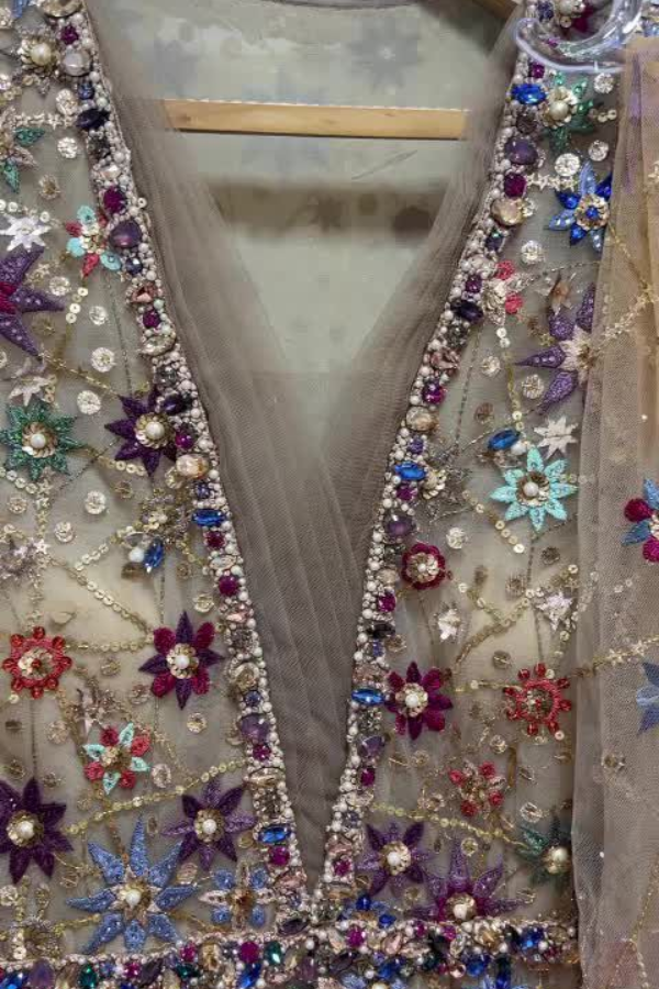 Tarun tahiliani beige embellished gown