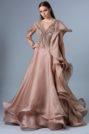 Gaurav Gupta pink ruffled gown with dupatta