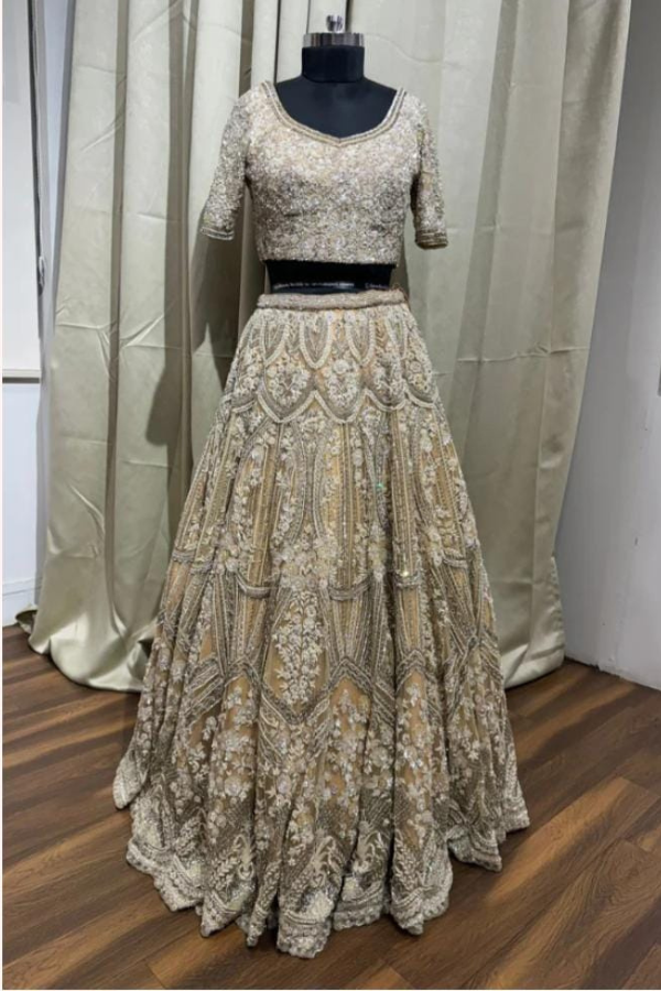 Beige Embroidered heavy lehenga set