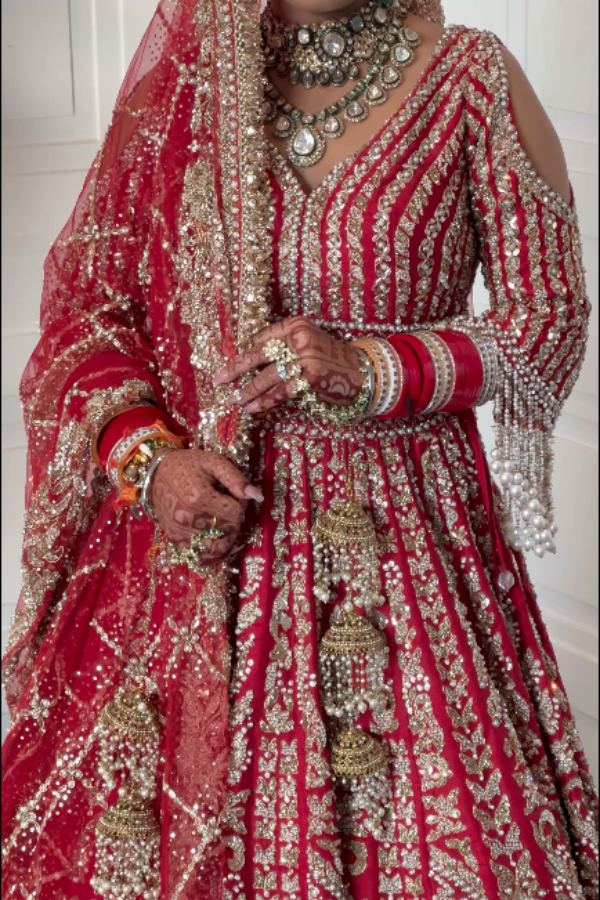 Seema gujral red embroidered lehenga set