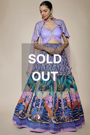 PAPA DONT PREACH Dark Blue & Lilac Sequins Printed Lehenga Set