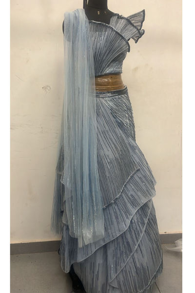 Gaurav Gupta Sea blue sculpted lehenga set