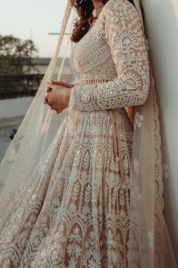 Seema gujral Nude Cream Dori Lehenga Set