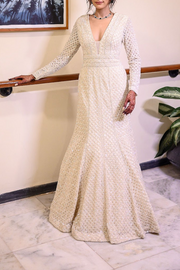 SEEMA GUJRAL IVORY FISH CUT GOWN