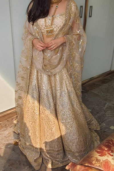 Seema gujral beige mirror work lehenga