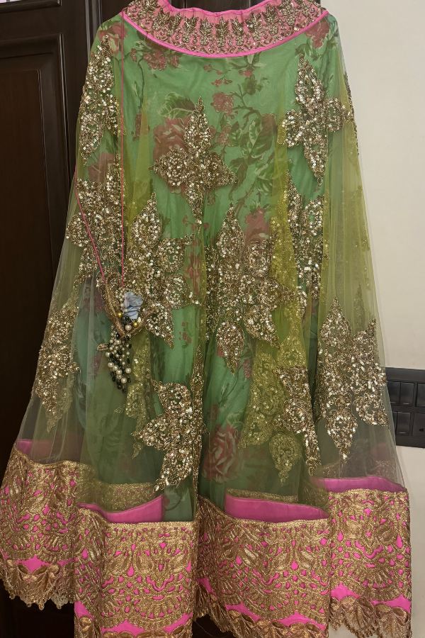 Anushree reddy green & pink embroidered lehenga