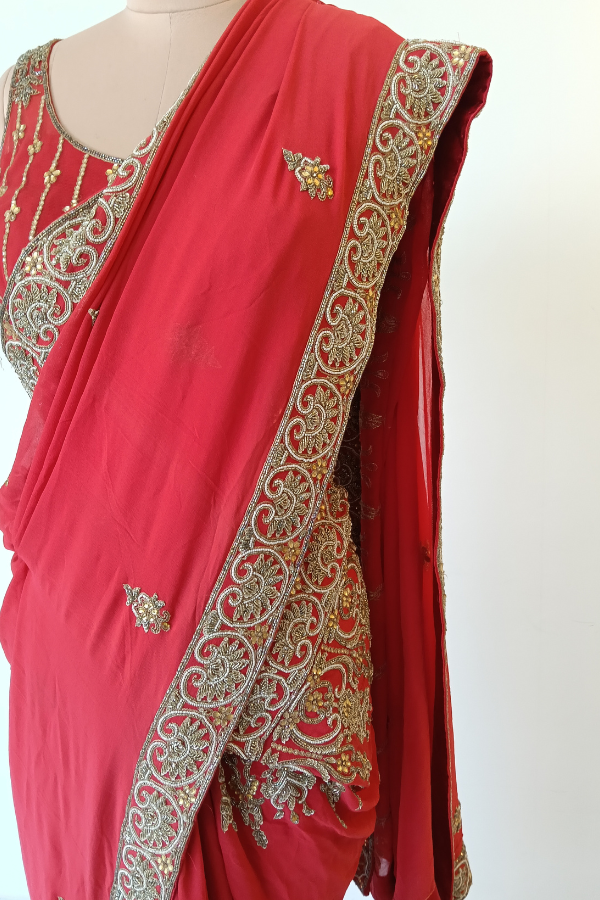 Ruby red Saree set