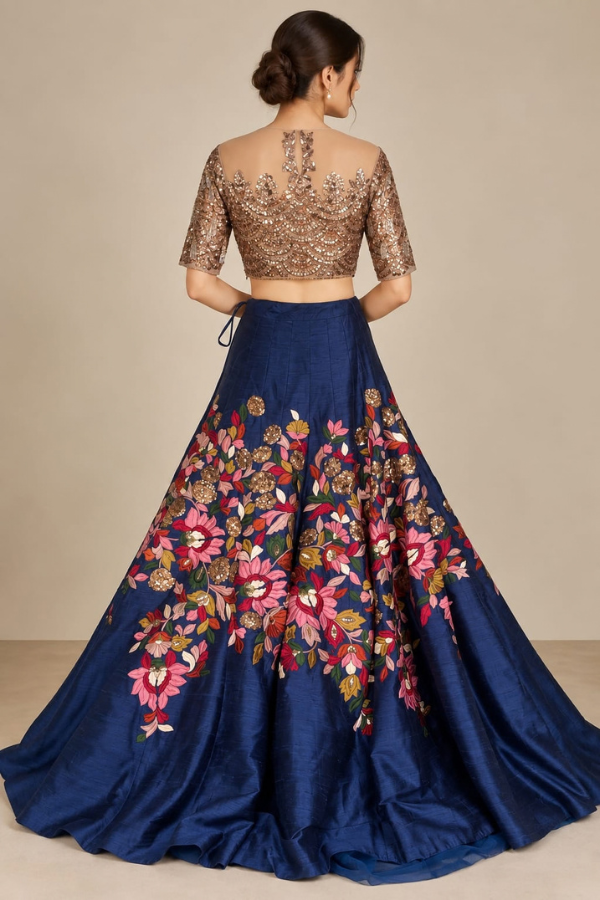 midnight blue floral lehenga set