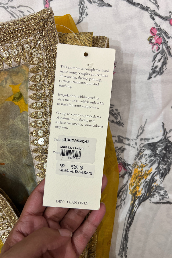 Sabyasachi floral organza saree yellow