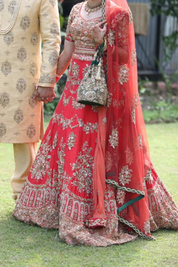 Shyamal and Bhumika red bridal lehenga