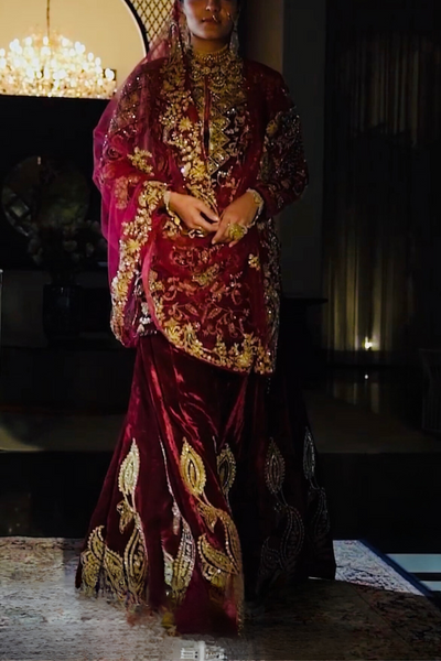 Ejaaz Couture Wine embroidered sharara set