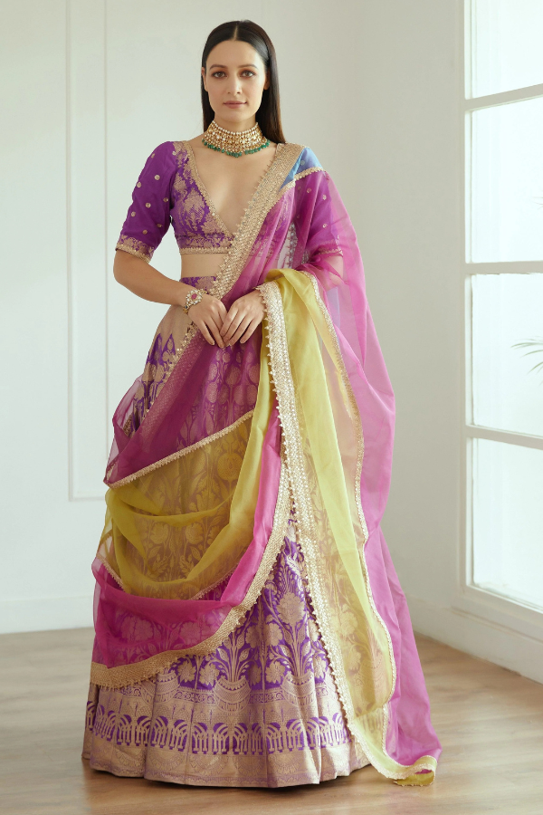 Purple Brocade Lehenga set