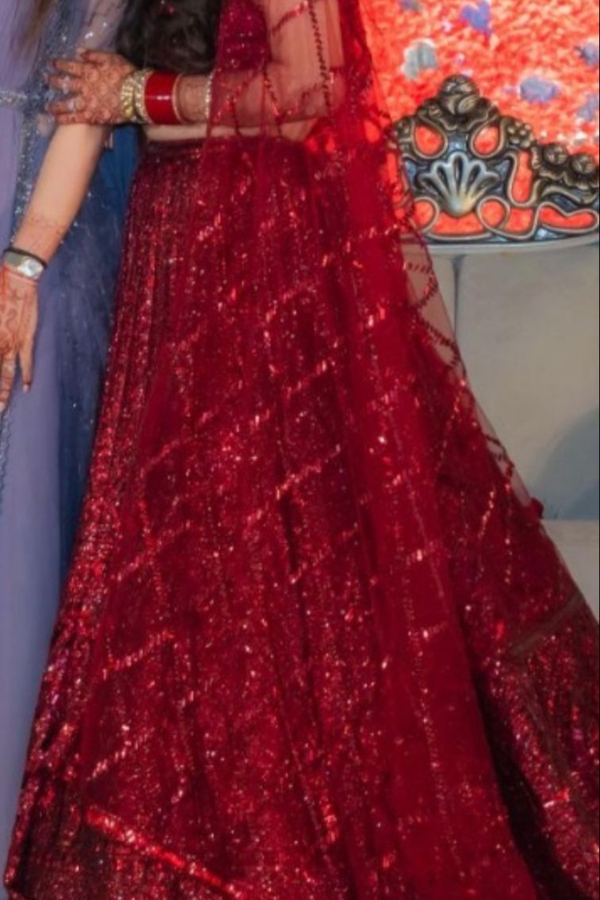 Seema Gujral Maroon Sequins Lehenga