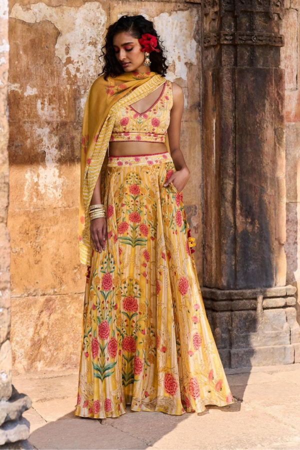 ANITA DONGRE Yellow printed lehenga set Kuro Clothing India