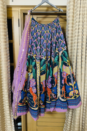 PAPA DONT PREACH Dark Blue & Lilac Sequins Printed Lehenga Set