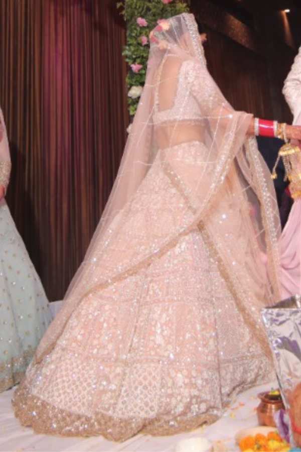 Seema Gujral baby pink lehenga set