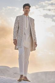 Seema Gujral Nude Cream Open Sherwani Set