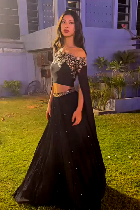 Black off shoulder lehenga set Kuro Clothing India