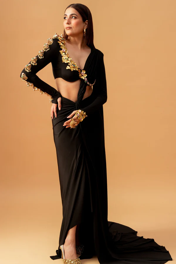 Papa don't preach black pre-draped saree