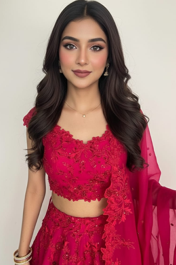 Magenta Flower cutwork lehenga set