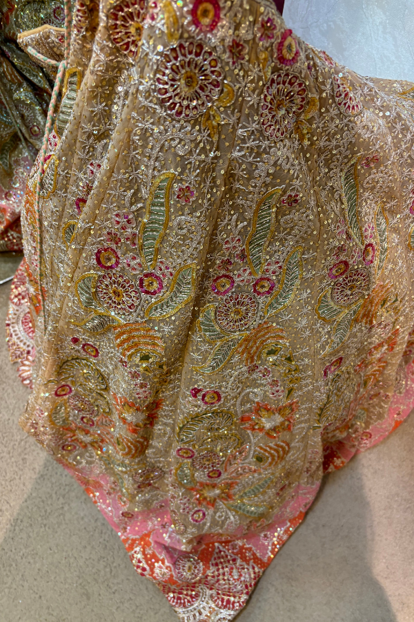 Rimple and harpreet beige embroidered lehenga