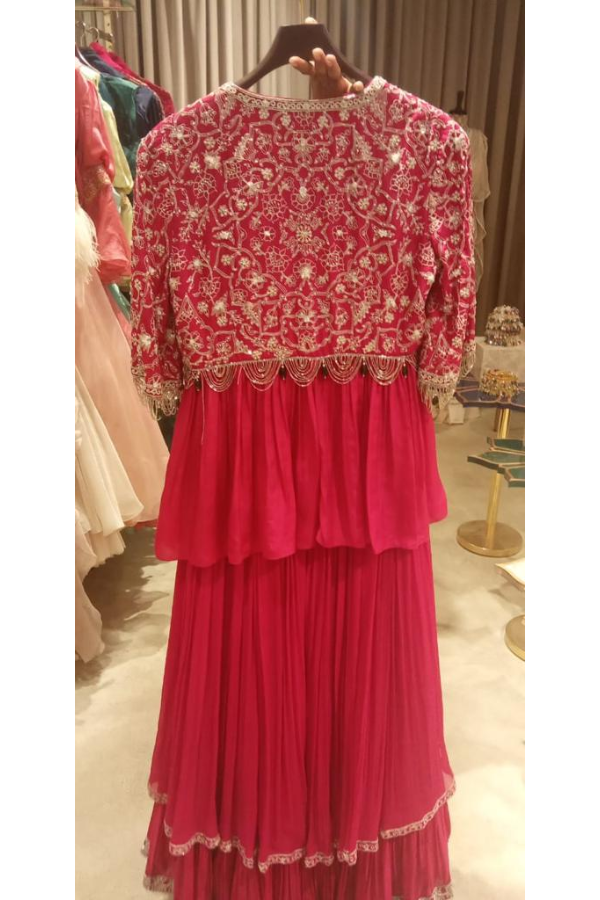 RIDHI MEHRA Embroidered Peplum Jacket With Blouse & Sharara Pants