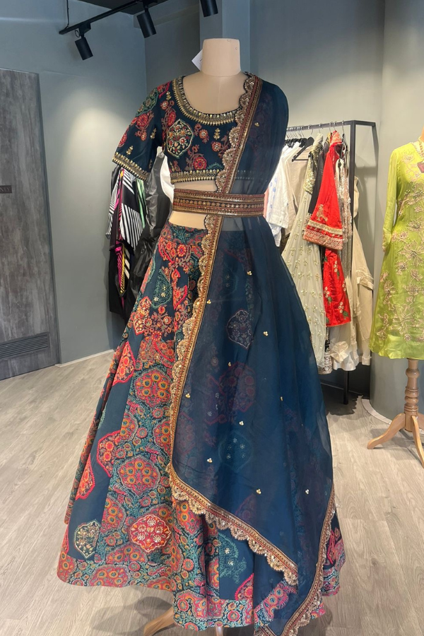 Debyani blue floral lehenga set