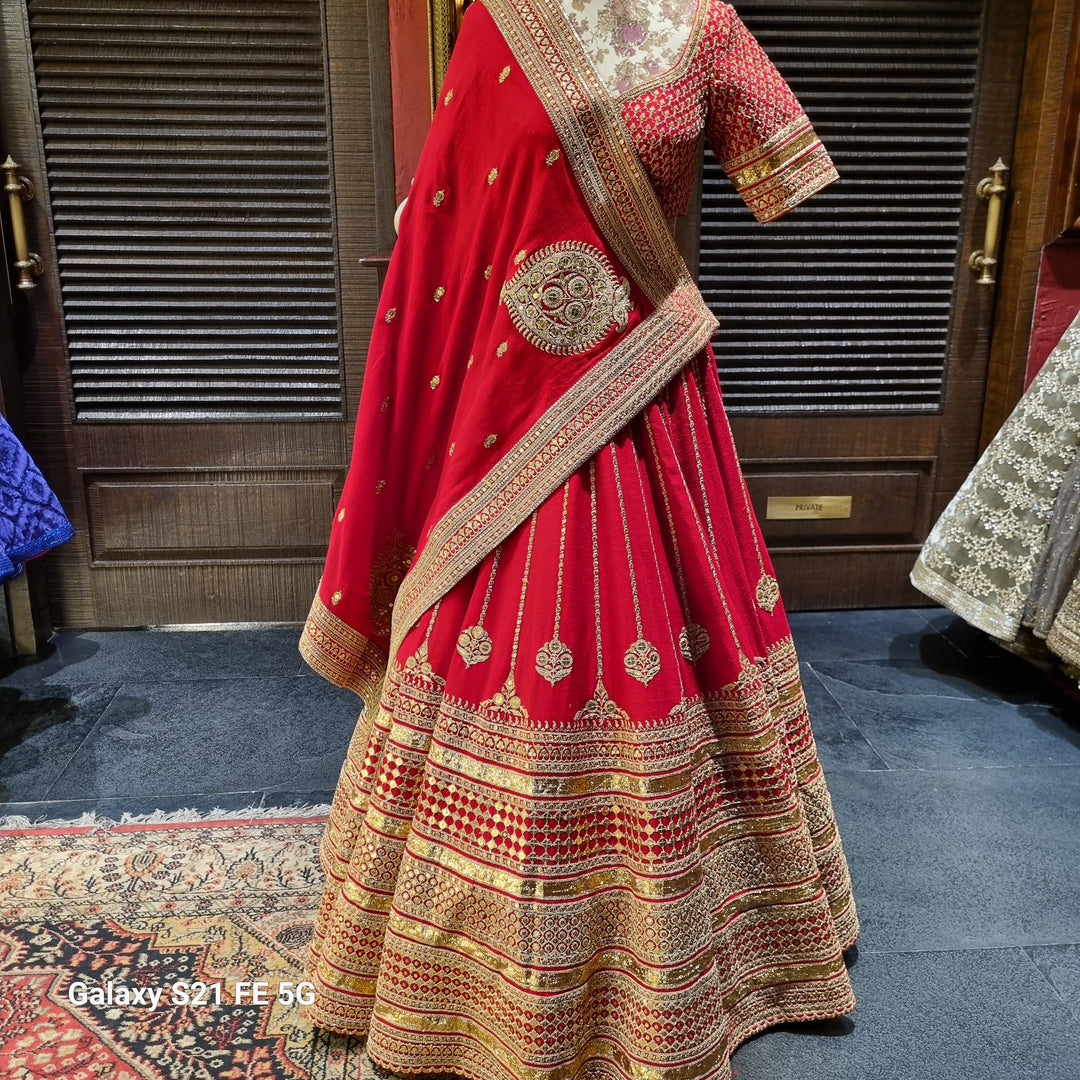 Sabyasachi Classic Red Bridal Lehenga Set
