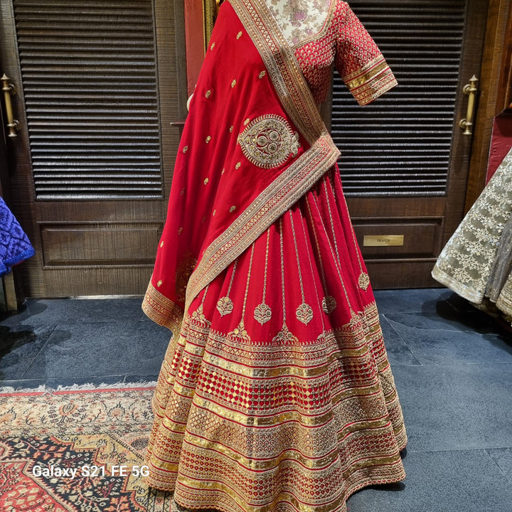 Sabyasachi Classic Red Bridal Lehenga Set