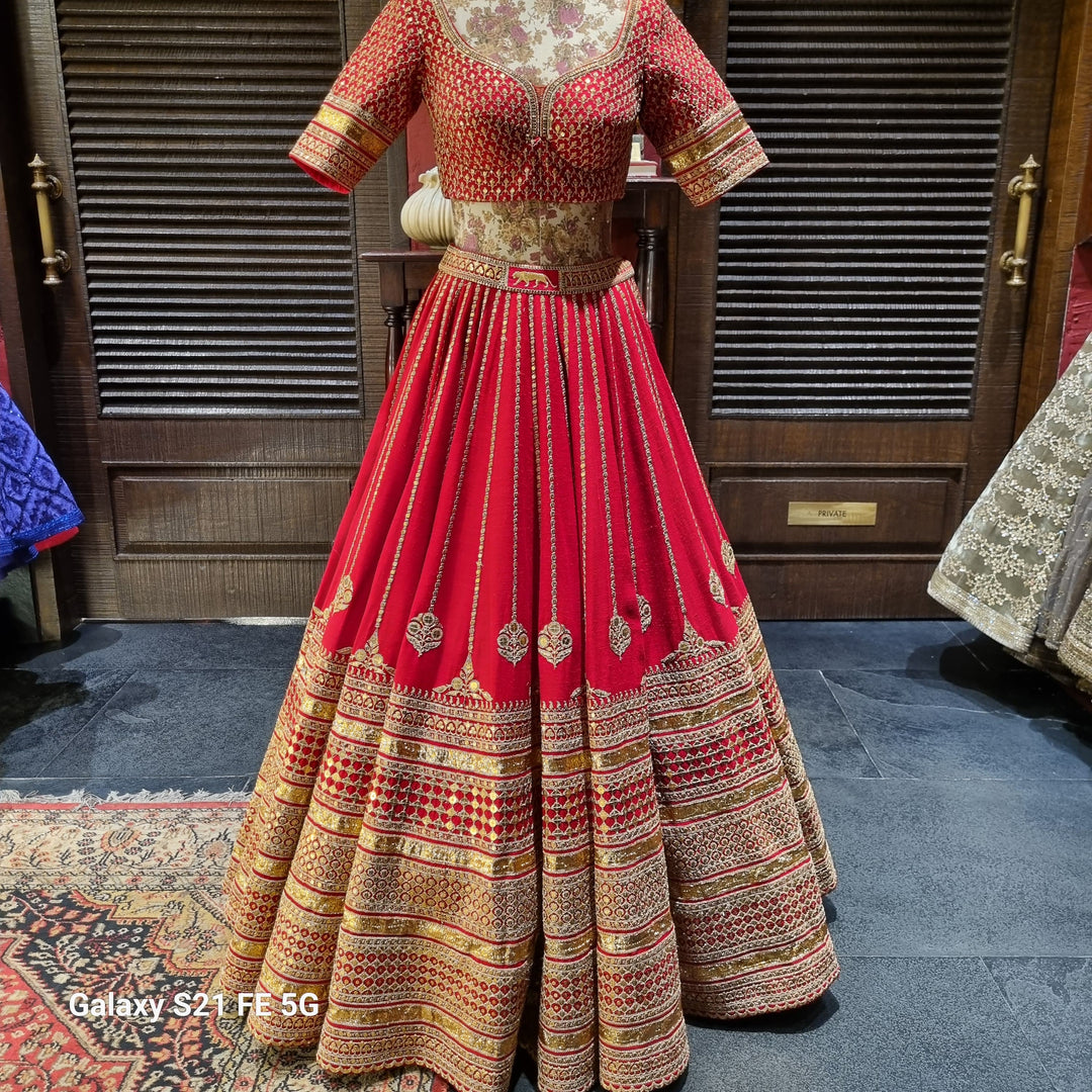 Sabyasachi Classic Red Bridal Lehenga Set