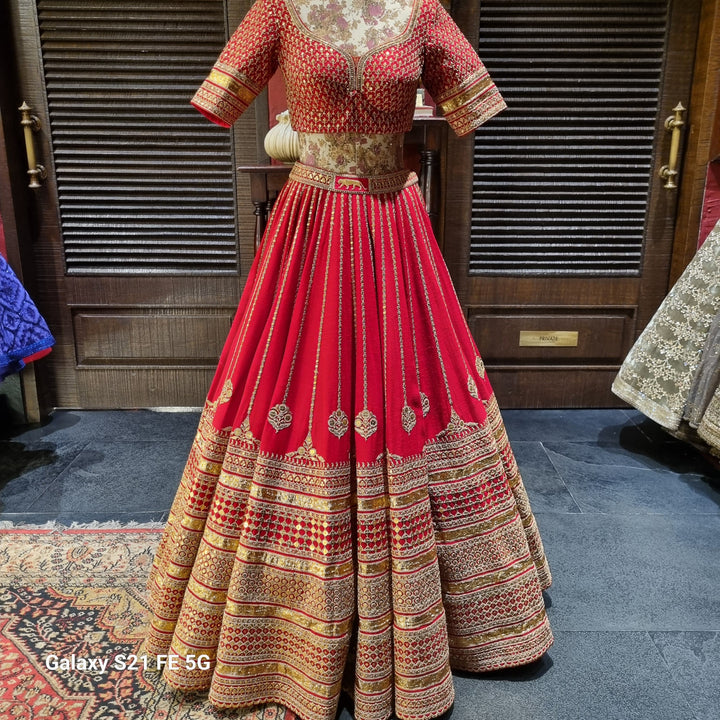 Sabyasachi Classic Red Bridal Lehenga Set