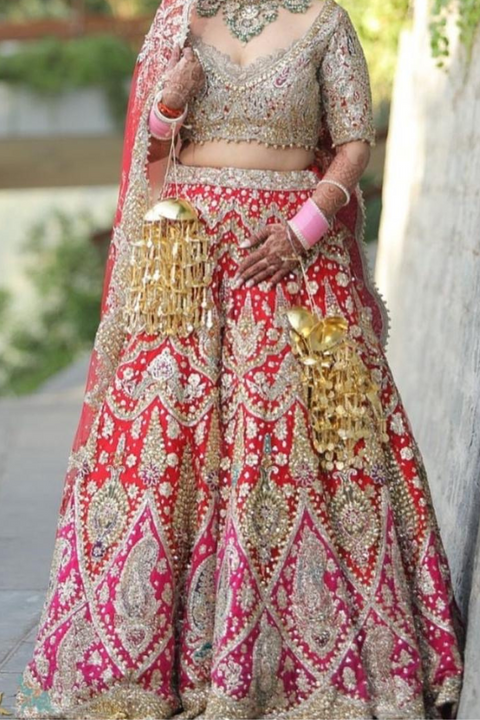 RAH red & pink embroidered lehenga