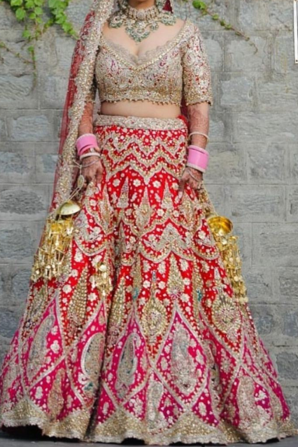 RAH red & pink embroidered lehenga