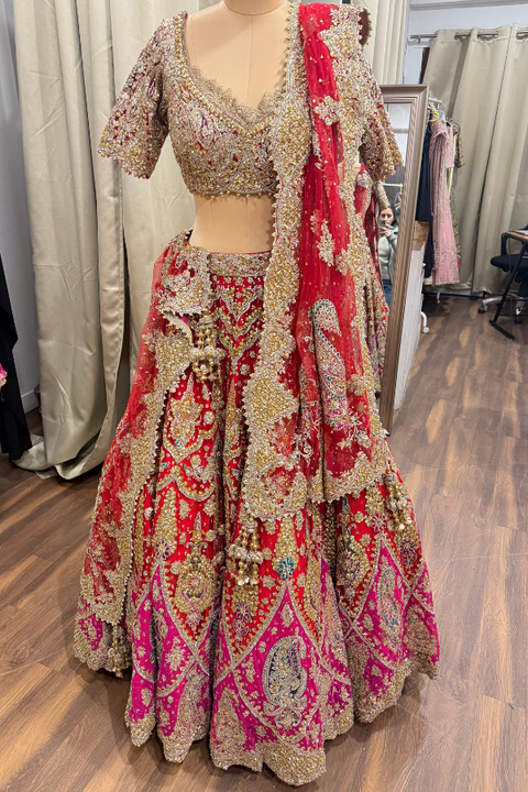 RAH red & pink embroidered lehenga