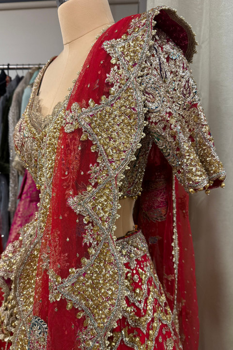 RAH red & pink embroidered lehenga