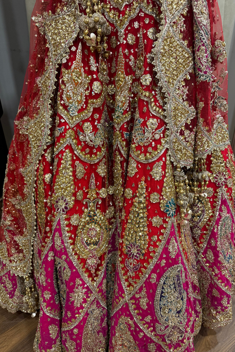 RAH red & pink embroidered lehenga