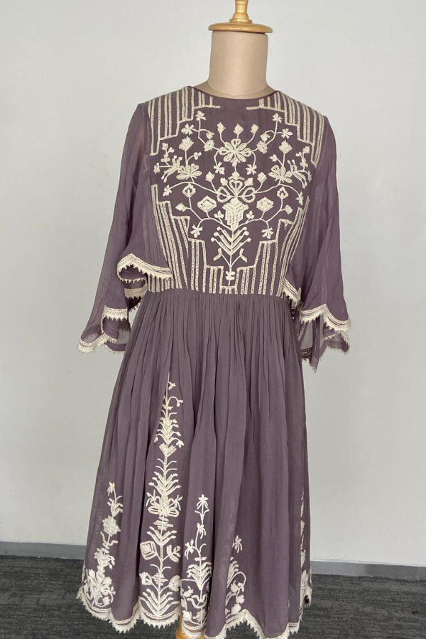 Varun & Nidhika Mauve embroidered midi dress