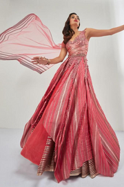 Shanthanu and Nikhil pink layered gown