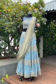 Aneesh Agarwal Light blue embroidered lehenga set